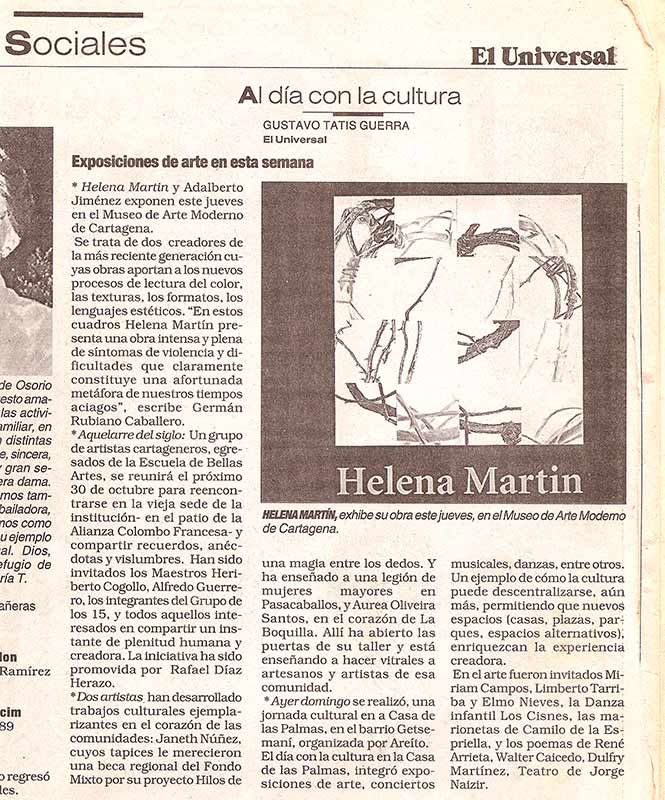 article de presse exposition au musee d'art moderne de Cartagena